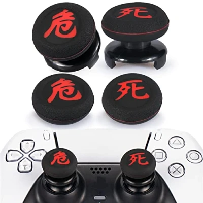 Image of Playrealm FPS Thumbstick Extender &amp; Printing Rubber Silicone Grip Cover 4 Sets for PS5 Dualsenese PS4 Controller （Dead+Danger)