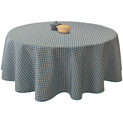 Image of Le linge de Jules Stain Resistant Tablecloth Peacock Dark Blue Round 160 cm Black Saffron