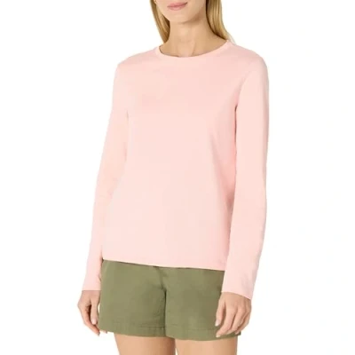 Image of Amazon Essentials Women&#039;s 100% Cotton Regular Fit Long Sleeve Crewneck T Shirt, Rose, XXS