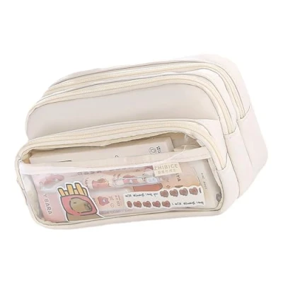 Image of Multifunctional Clear Pen Pencil Case Student Large Capacity Stationery Storage Bag Zippers Pouches