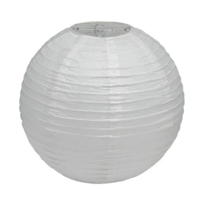 Image of 30Cm White Paper Lampshade Classic Bamboo Style Ribbed Lantern Lamp Shade