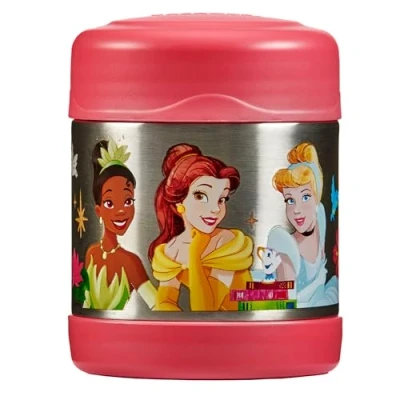Image of Thermos Disney Princesses Food Flask (290ml) BPA Free, Stainless Steel, Spill Proof, Cinderella, Rapunzel Thermal Kids with Personalised Name Labels for Lunch Box, 5 Hours Hot &amp; 7 Cold