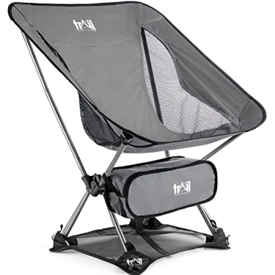 Image of Trail Hawk Lightweight Camping Chair Portable Compact Ultralight Folding Seat with Ground Mat and Bag (Grey)