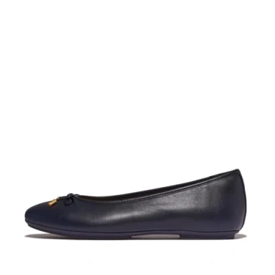 Image of Fitflop Women&#039;s DELICATO Bow Soft Leather Ballet Flats, Navy, 7 UK
