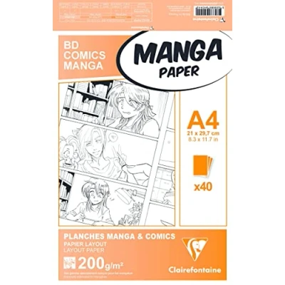 Image of Clairefontaine Ref 94044C Manga Multi Technique Paper (40 Sheets) A4 (297 x 210mm) Size, 200gsm Paper, White &amp; Smooth, Ideal for Markers, Bleedproof