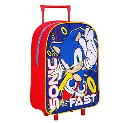 Image of Boys Kids Sonic The Hedgehog Standard Folding Trolley Hand Luggage Bag Backpack for School Travel Holidays