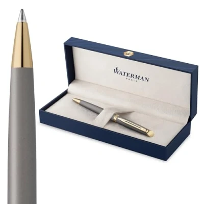 Image of Waterman Hémisphère Ballpoint Pen Stone Grey (The Understated Edit Collection) Medium Point with Blue Ink Gift Box