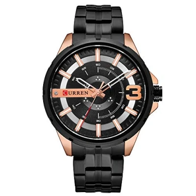 Image of CURREN Gold Watches for Men Watch Business Men&#039;s Clock Fashion Quartz Stainless Steel Wristwaches Waterproof (Rose Black)