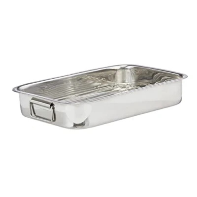 Image of Relaxdays Stainless Steel Roasting Pan, Oven Dish, Dishwasher Safe, Silver, Size XL