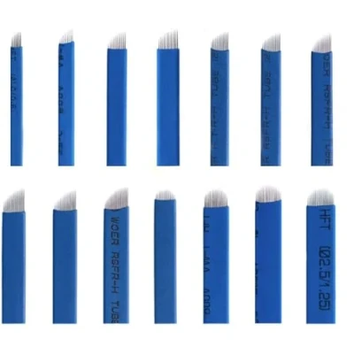 Image of Microblading Blades 9cf 9 pin Shading Needles Eyebrow Tattoo Curved 0.18mm UK (20 Blades)