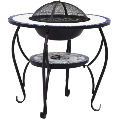 Image of vidaXL Mosaic Fire Pit Table Blue and White 68 cm Ceramic