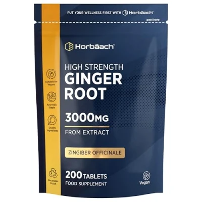 Image of Ginger Root Tablets 3000mg High Strength Extract Zingiber Officinale 200 Vegetarian &amp; Vegan by Horbaach
