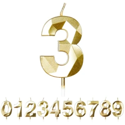 Image of FUZVOL Birthday Candles, Number 3 Candle, Gold Candle for Cake, Happy Cake Candles Topper Decorations