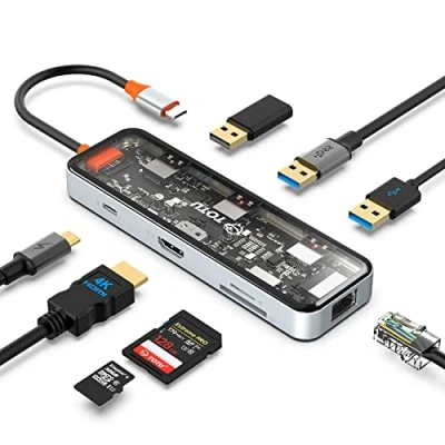 Image of Docking Station, USB C Hub, TOTU 8 in 1 Type Hub with 4K HDMI Port, Ethernet, 100W PD Power Delivery, 2 3.0 Ports, 2.0 SD/TF Card Reader, for MacBook and Other Laptops