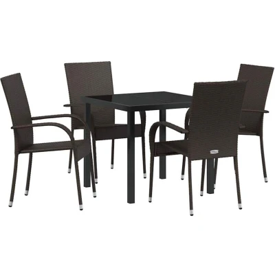 Image of vidaXL 5 Piece Garden Dining Set Brown Poly Rattan
