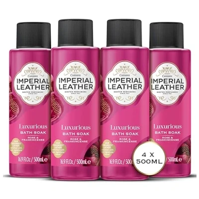 Image of Imperial Leather Rose &amp; Frankincense Luxurious Bath Soak, Velvety Bubble Bath, Gentle Body Skin Care, Bulk Buy, Pack of 4x500ml