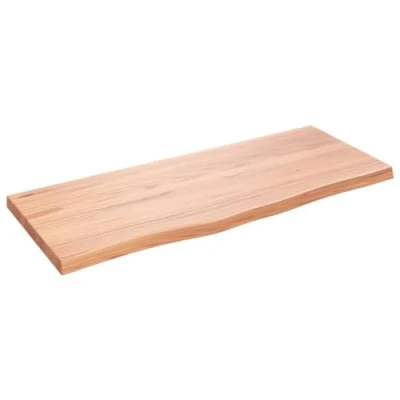 Image of vidaXL Light Brown Bathroom Countertop Made of Treated Solid Oak Wood with Live Edge, Versatile for Multiple Applications 100x40x(2 4) cm&#039;