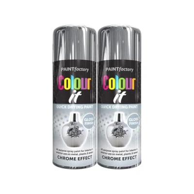 Image of DIOXSTAR Chrome Effect Gloss Spray Paint, Quick Drying All Purpose Paint for Metal, Wood, Plastic, Interior &amp; Exterior Use, Easy to 400ml (2 PCS)