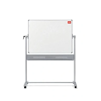 Image of Nobo Mobile Magnetic Dry Wipe Whiteboard / Grey Felt Noticeboard, Horizontal Pivot (Flips Top to Bottom), 1200 x 900 mm, White, 1901043