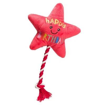 Image of House of Paws Star Balloon Rope Dog Toy Festive Birthday Plush with Squeaker