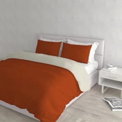Image of Italian Bed Linen Natural Color Duvet Cover Set with Doubleface Solid Colour Bag Sheet and Pillowcase, Earthy/Cream, double