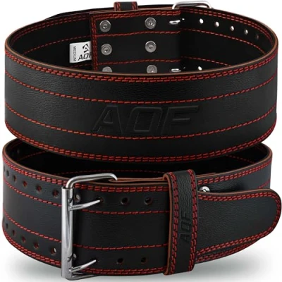 Image of AQF Weightlifting Belt for Men &amp; Women 6mm Thick 100% Genuine Leather Gym Weight Lifting, Powerlifting, Strength Training, Squat, Deadlift Workout, Bodybuilding (Red, S)