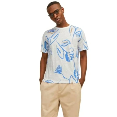 Image of JACK &amp; JONES Men&#039;s Jprblapalma AOP Ss Tee Crew Neck Sn T Shirt, Cloud Dancer, S