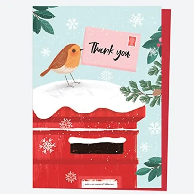 Image of Christmas Thank You Open Out Cards Postbox &amp; Robin Special Delivery Pack of 10. Cards, Cute Cards. (11 0030)