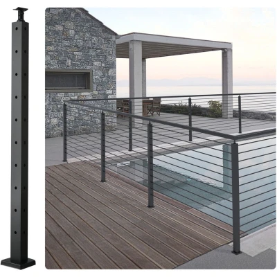 Image of VEVOR Cable Railing Post, 36" x 1" 2" Steel L Shaped Hole Corner 10 Pre Drilled Holes, SUS304 Stainless Rail Post with Horizontal and Curved Bracket, 1JZLGZHS9142UYBR4V0