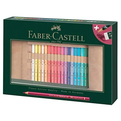 Image of Faber Castell Art &amp; Graphic Polychromos Colour Pencil, Multicoloured, Pencil Roll Of 34, For Art, Craft, Drawing, Sketching, Home, School, University, Colouring
