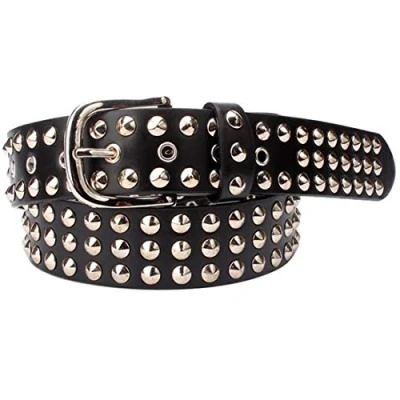 Image of Idopy Women`s Men`s Punk Rock Star Snap On Studded Faux Leather Belt Black Studs