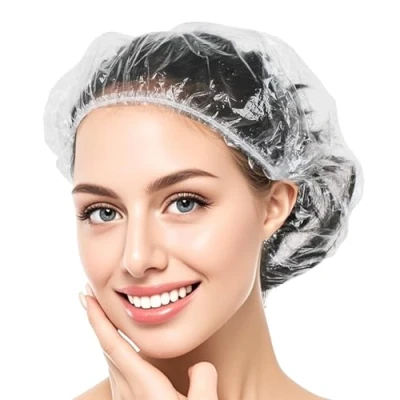 Image of Kryzulax 100Pcs Shower Caps Disposable,Plastic Elastic Bath Cap,Waterproof Hair Caps,Shower Hat for Home Use, Hotel, Spa, and Salon(42CM)