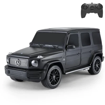 Image of Officially Licensed Mercedes Benz G63 AMG RC Car, 1:24 Scale, Black Remote Controlled with Front Wheel Shock Absorbers, LED Headlights, Suitable for Indoor and Outdoor Play