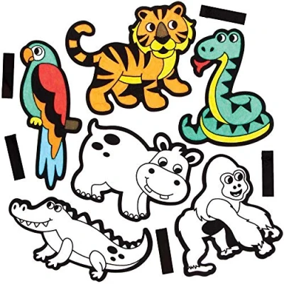 Image of Baker Ross FE225 Jungle Animal Colour In Art Magnets Pack of 15, for Kids, Fridge Magnet Children, Make Your Own Craft Kit