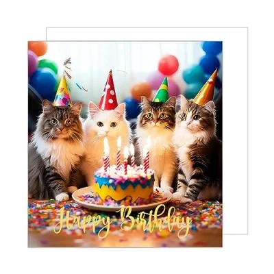 Image of Edition Seidel Premium Square Birthday Card with Envelope Greeting Happy For Him or Her Friend Daughter Girl Boy Son Child Children Kids Teens Cats (GQ122)