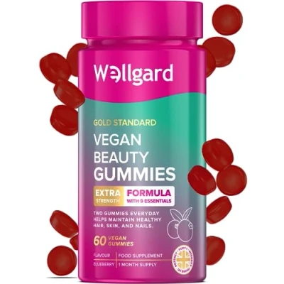 Image of Wellgard Vegan Skin Hair and Nail Vitamins Gummies Beauty with Biotin, Zinc, Vitamin A, Selenium, Nails