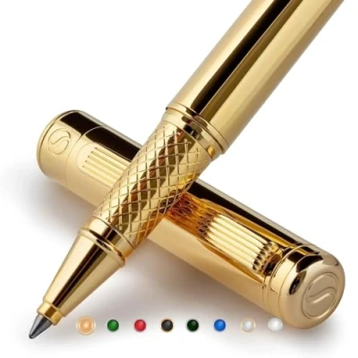 Image of Scriveiner Gold Rollerball Pen Stunning Luxury with 24K Finish, Schmidt Ink Refill, Best Roller Ball Gift Set for Men &amp; Women, Professional, Executive Office, Nice Pens