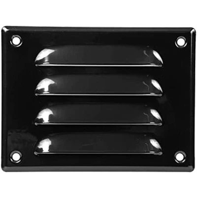 Image of Metal Air Vent Grille 140mm x 105mm with Fly Screen Flat Louvre Duct Cover (Black)