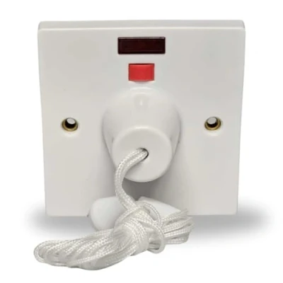 Image of Mr.Gadget&#039;s Solutions 45 Amp Electric Shower Ceiling Switch with Pull Cord, Double Pole Isolator Neon Indicator White