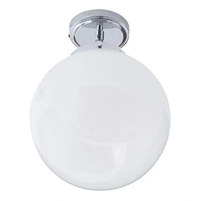 Image of LITECRAFT Preston Ceiling Light Bathroom Semi Flush with White Globe Shade Polished Chrome (1 Light)