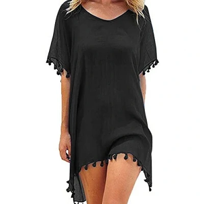 Image of Women Beach Dress Bikini Cover Ups Beachwear Swimsuit Up Summer Casual Swimwear for Boho Bathing Suit Sarong (Black)