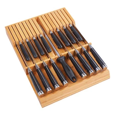 Image of Utoplike in Drawer Knife Block Bamboo Kitchen Organiser, Large Handle Steak Holder(Without Knives), 16 Knives Storage