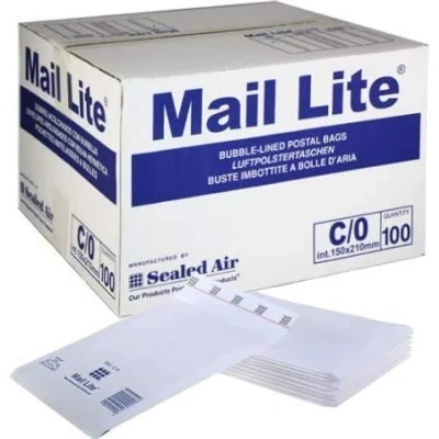 Image of 200 Mail Lite A/000 Bubble Lined Padded Envelopes 110 x 160mm 4.25&quot; 6.5&quot; (2 Boxes of 100) White No Frustration Bulk Pack