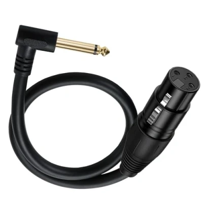 Image of Halokny XLR to 1/4 Cable, 90 Degree 6.35mm (1/4 Inch) Mono TS Plug Male 3 pin Female Balanced Microphone Stereo Audio Converter Adapter 50cm/1.6Feet (XLR TS)