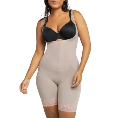 Image of Maidenform Women&#039;s Ultra Sculpts Fajas Colombianas, Firm Open Bust Romper Shapewear, Evening Blush, Medium