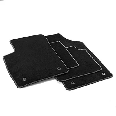 Image of MDM PRO 4522 Floor Mats for Fiat 500 / 500C 500S (Hybrid) 2007 Onwards Tailored Velour Faux Leather Edges and Double Stitching Chrome Stitching, Black