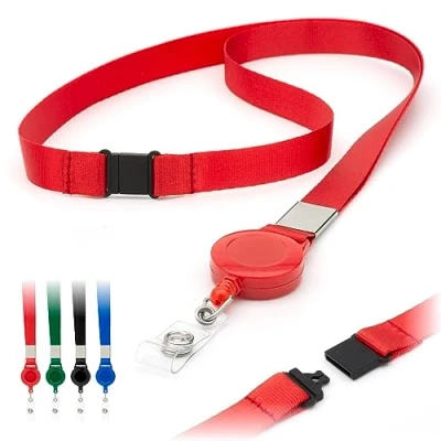 Image of Red Retractable Lanyards Badge Holder by LanyardsTomorrow 15mm Flat Plain Neck Straps with Safety Breakaway Pull, ID Holders Extendable Reel Clip Pack of 10