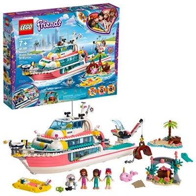 Image of LEGO Friends Rescue Mission Boat 41381 Building Kit with Mini Dolls and Toy Sea Creatures includes Narwhal Figure, Treasure Chest more for Creative Play (908 Pieces)
