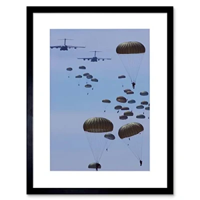Image of Wee Blue Coo Military Air Plane Transport Parachute Airborne Army Framed Wall Art Print