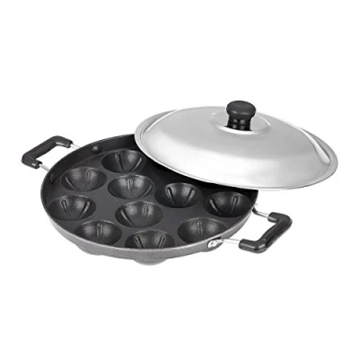 Image of Tanish Trading Appam Patra Paniyaram Non Stick Pan,Takoyaki or Danish Aebleskiver Filled Pancake Pastry Pan, Maker Set Of 1,12 Pits with Lid